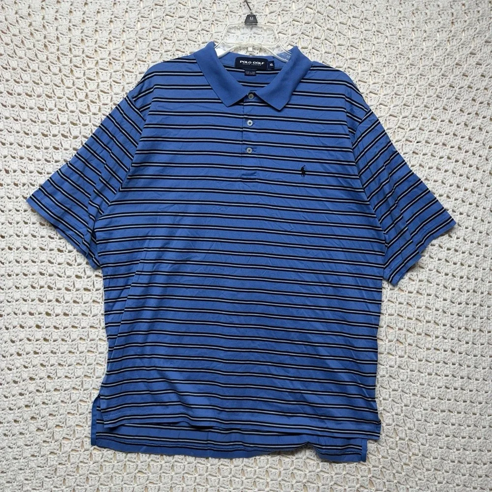Polo Golf Ralph Lauren Shirt Men's XL Blue Striped 100% Cotton  Polo Shirt Vtg